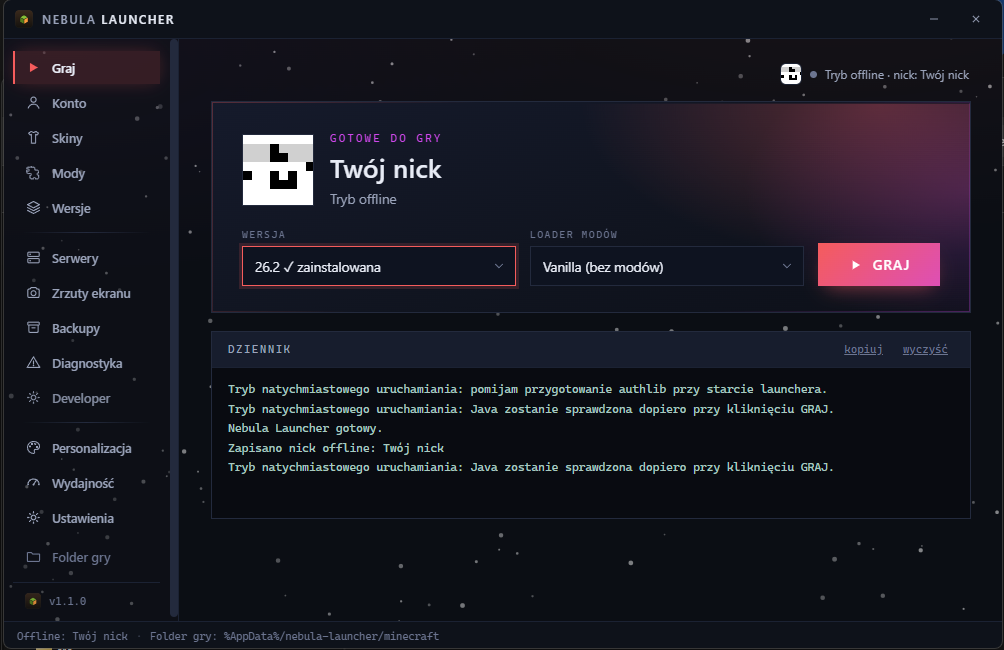 Nebula Launcher – ekran główny