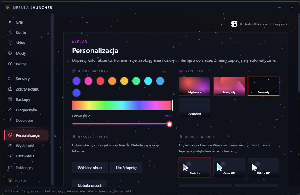 Zakładka personalizacja