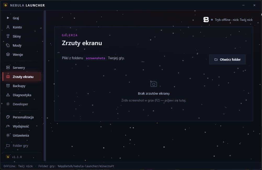 Zakładka zrzuty ekranu