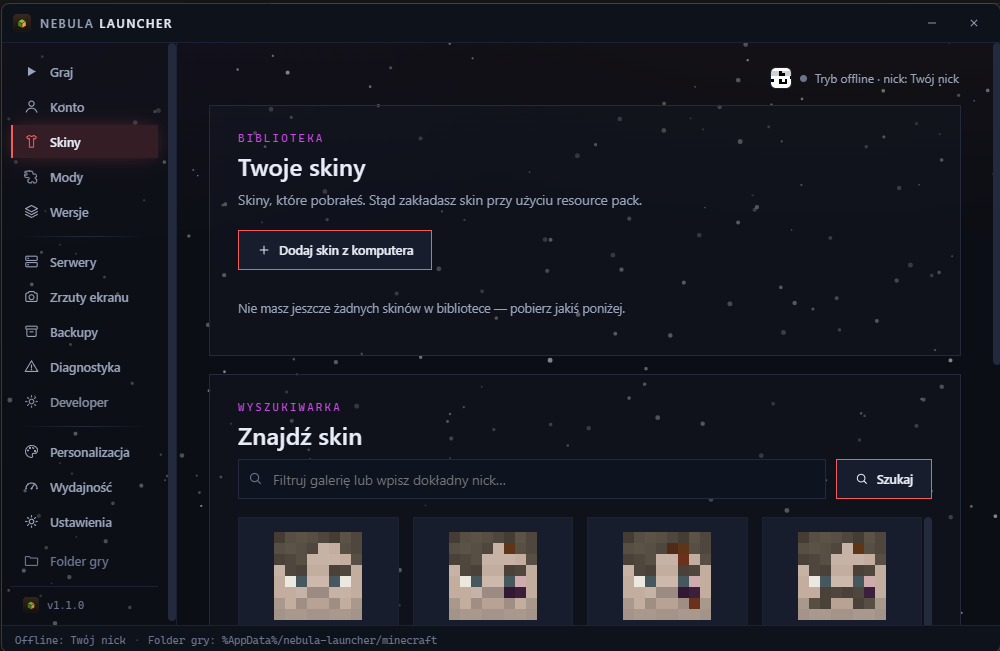 Zakładka skiny